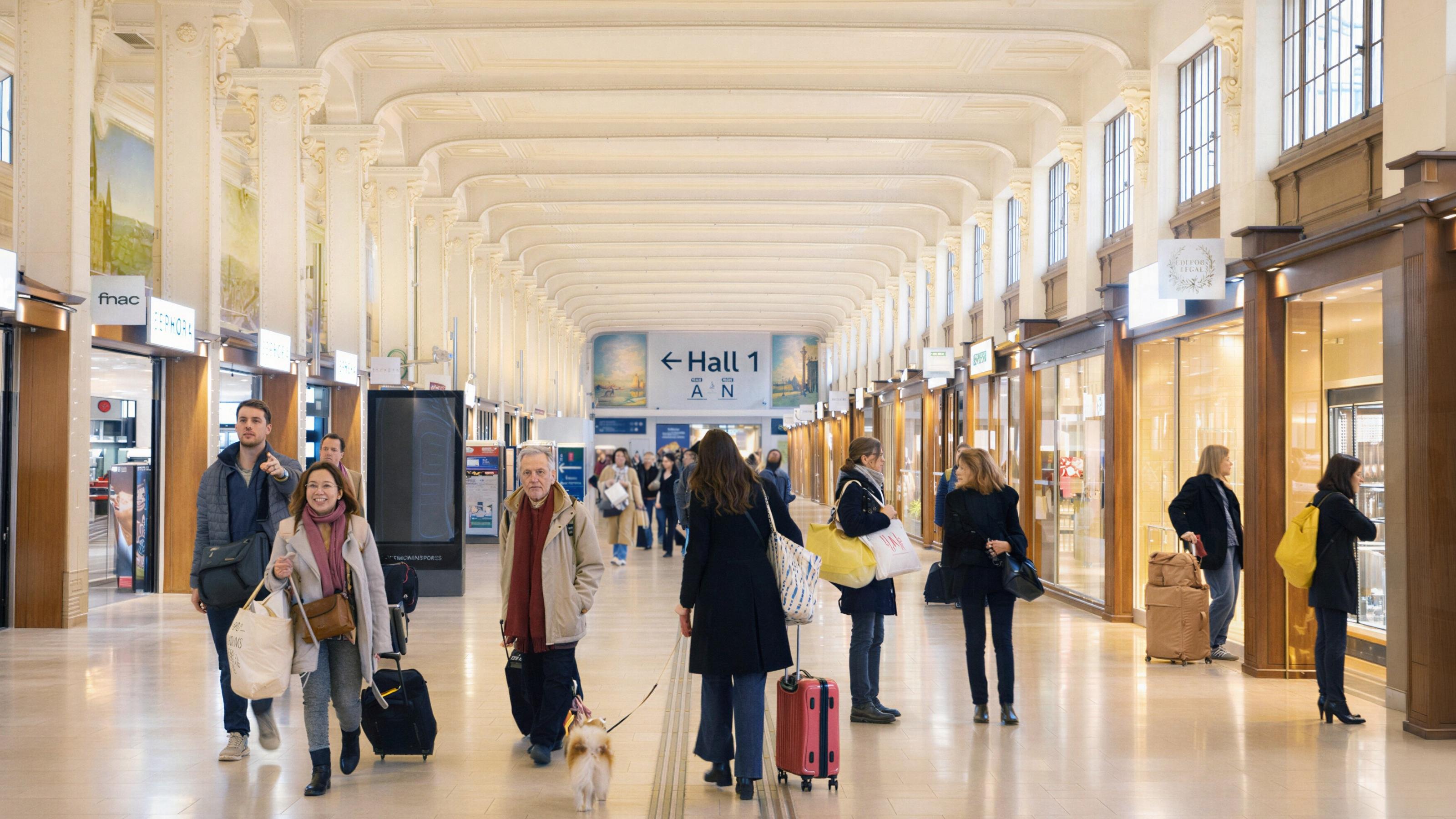 Voyageurs traversant la Galerie des Fresques en gare de Lyon